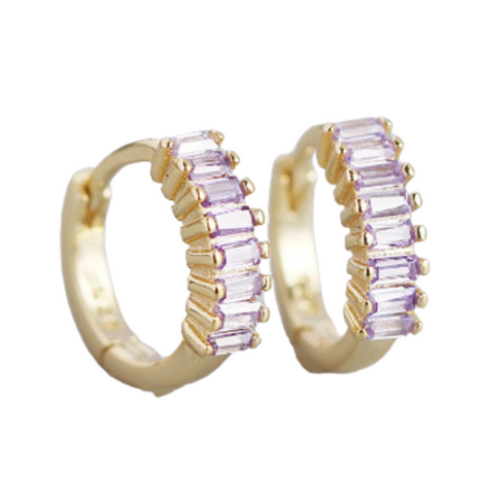 Purple & Gold Icy Mini Hoop Earrings