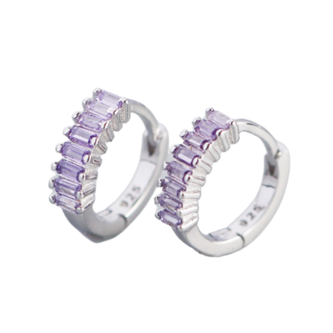 Purple Icy Mini Hoop Earrings